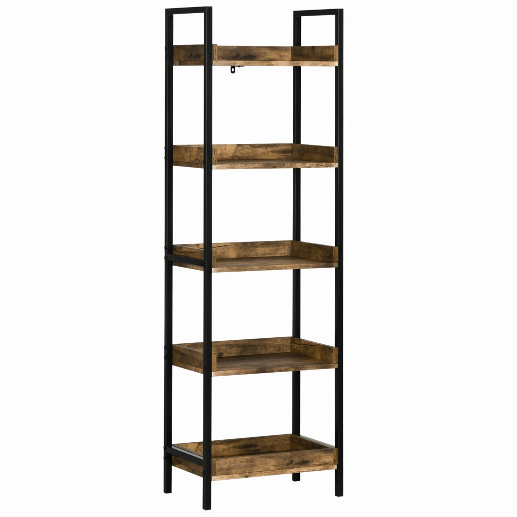EasyComfort Libreria Stile Industriale a 5 Ripiani in Legno e Metallo, 48x30x155cm, Marrone Rustico