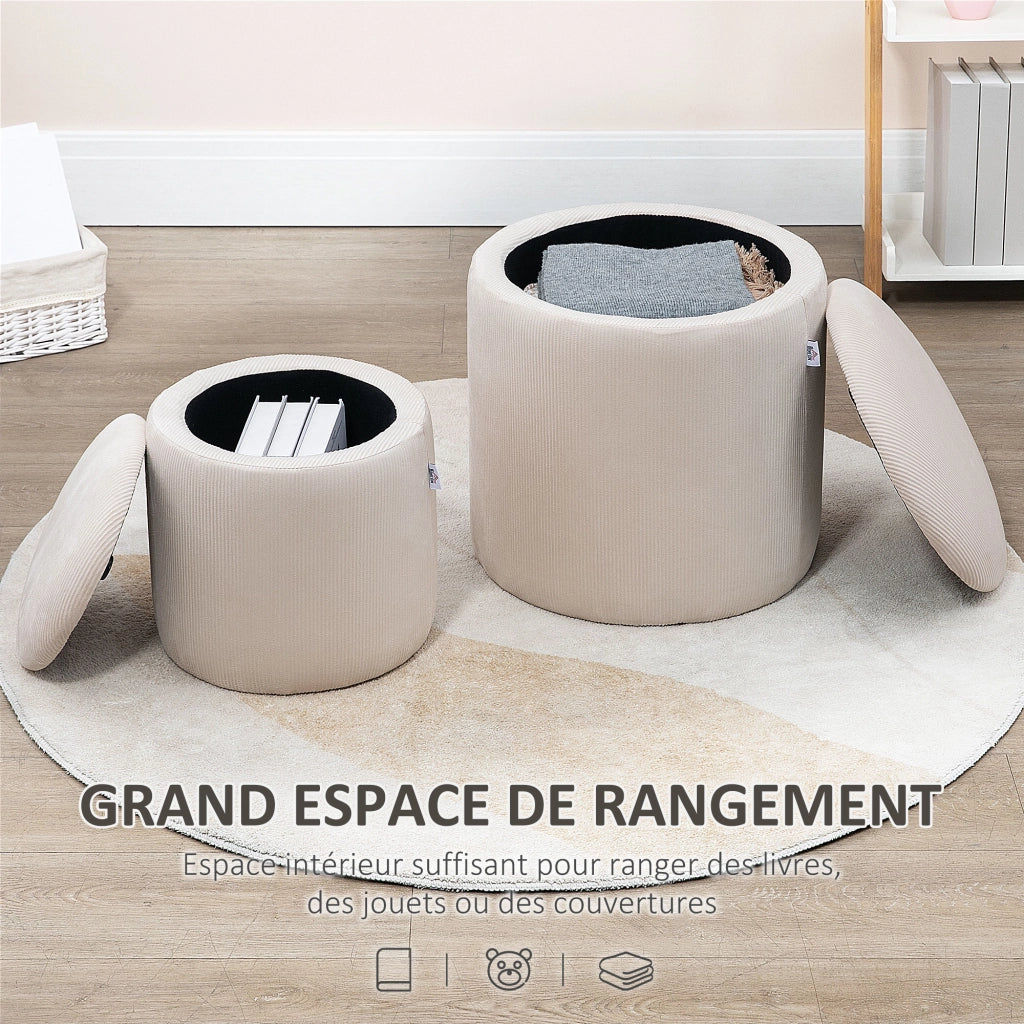 Set 2 Pouf Contenitori ¨C Xylo ¨C Velluto Crema ?40cm e ?30cm