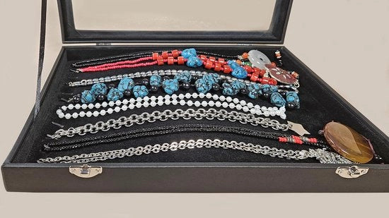 Cassa per gioielli vetrata per catene lunghe bracciali catene coperchio in vetro