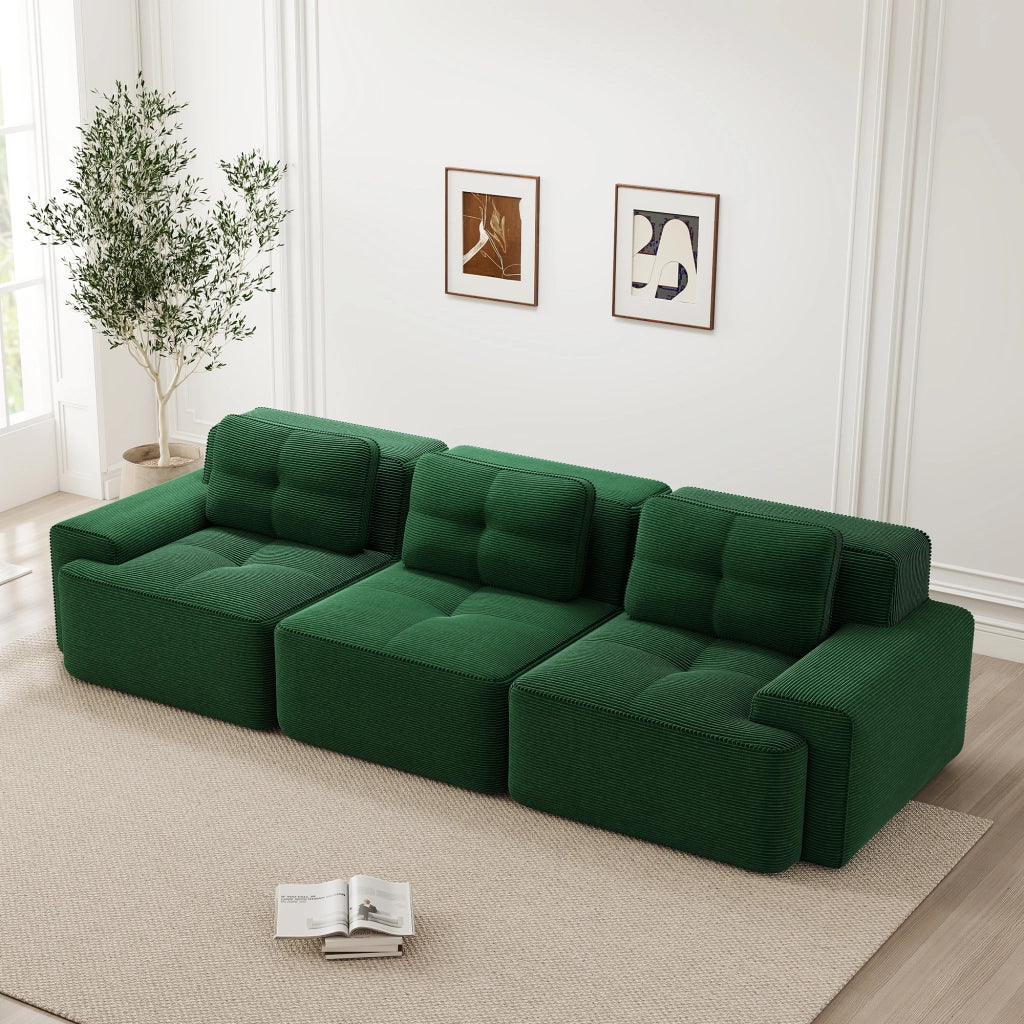 Divano modulare 3 posti - con seduta profonda e base antiscivolo - in corduroy - verde