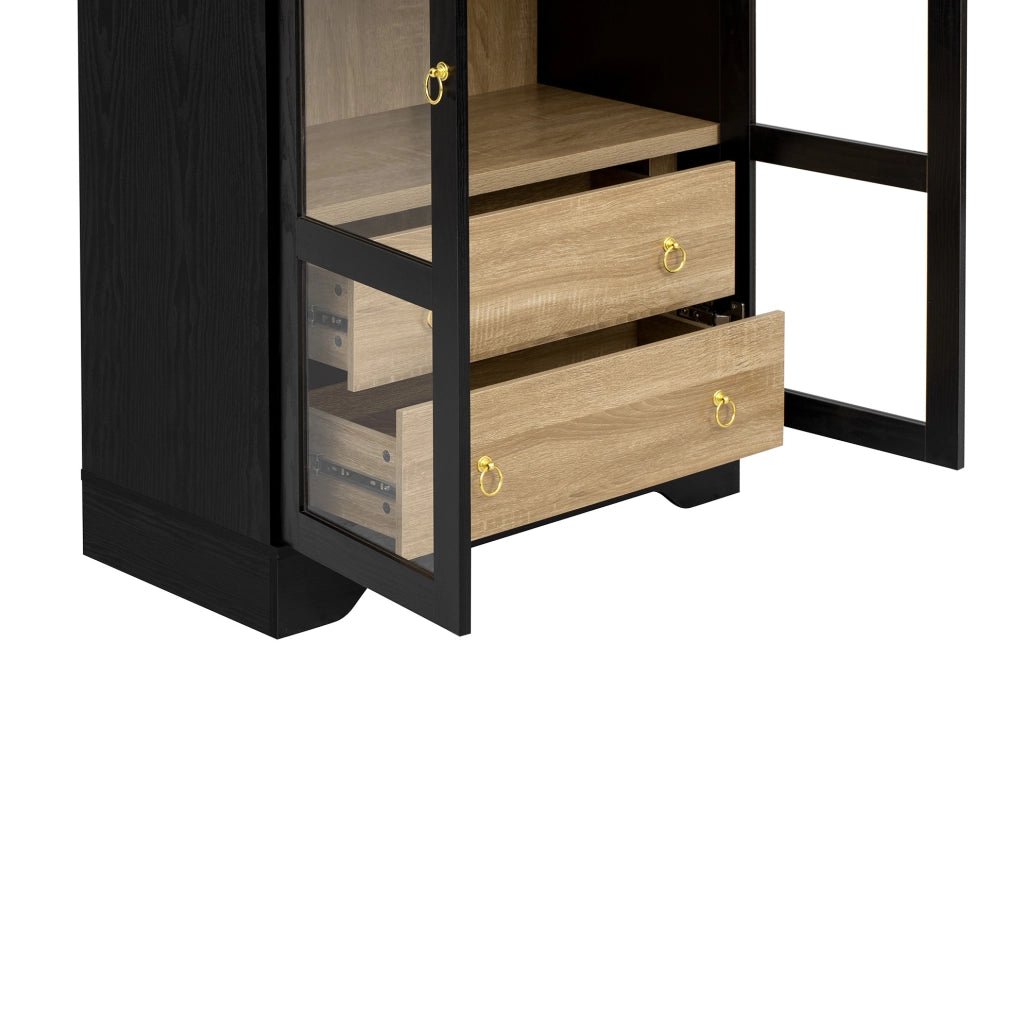 CREDENZA ALTA 76,2x40,1x180 cm Nera in MDF e vetro