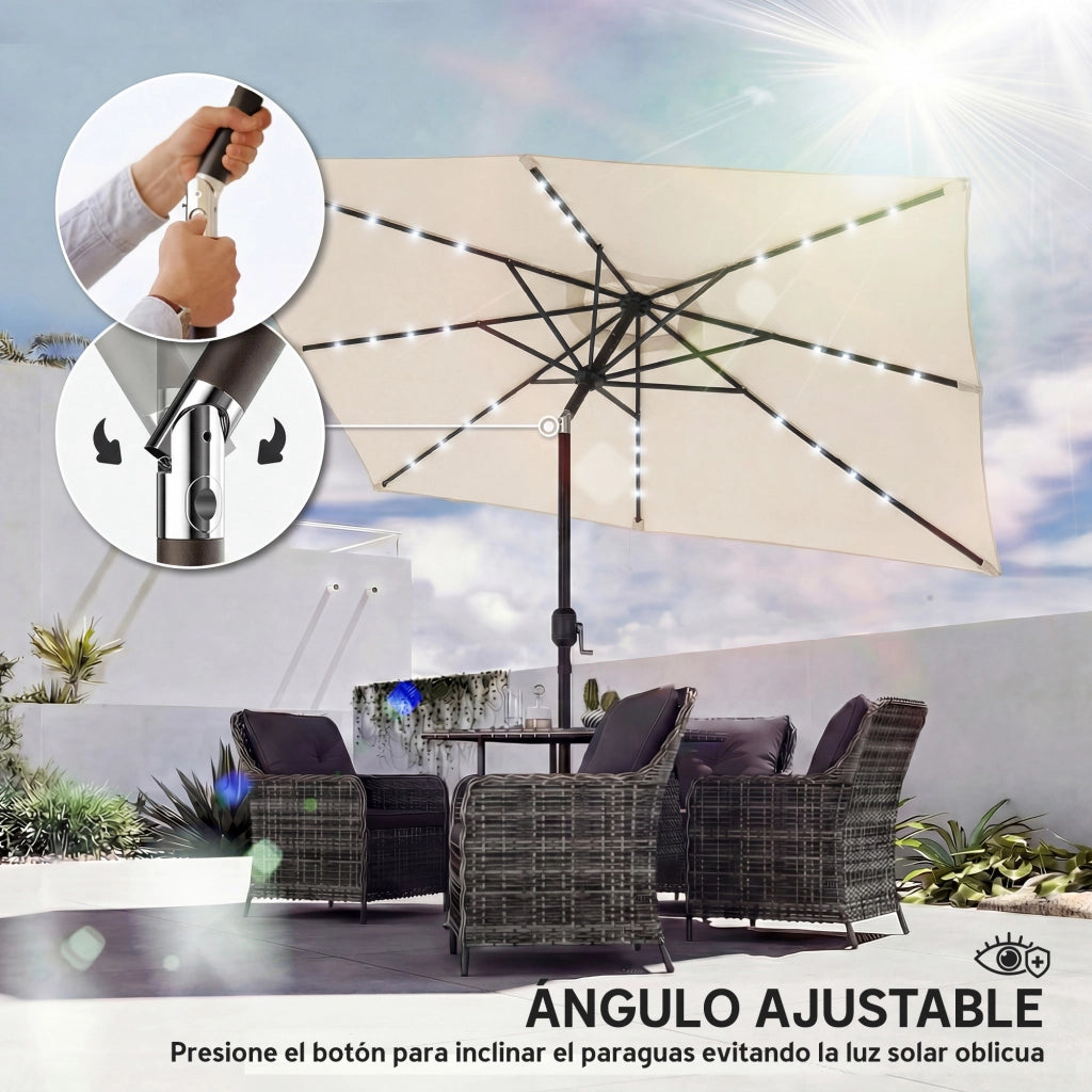 Ombrellone da Giardino con Luci LED Solari ¨C zephmum ¨C Crema 2.9x2.5 m
