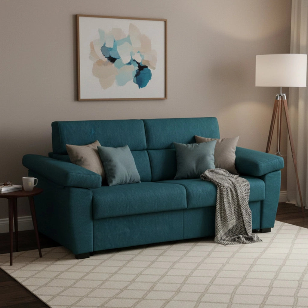 Trino, Divano Letto 3 Posti Sfoderabile Made in Italy, 225x95 cm Azzurro