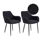 Set di 2 sedie da pranzo in tessuto bouclè nero braccioli schienale intagliato gambe in metallo moderna industriale