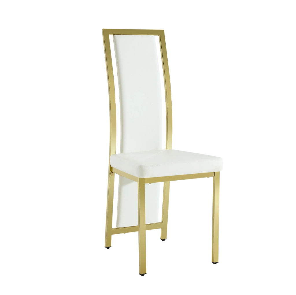 Set di 2 sedie da pranzo moderne bianco e oro con schienale alto; in PU e metallo; 109 cm