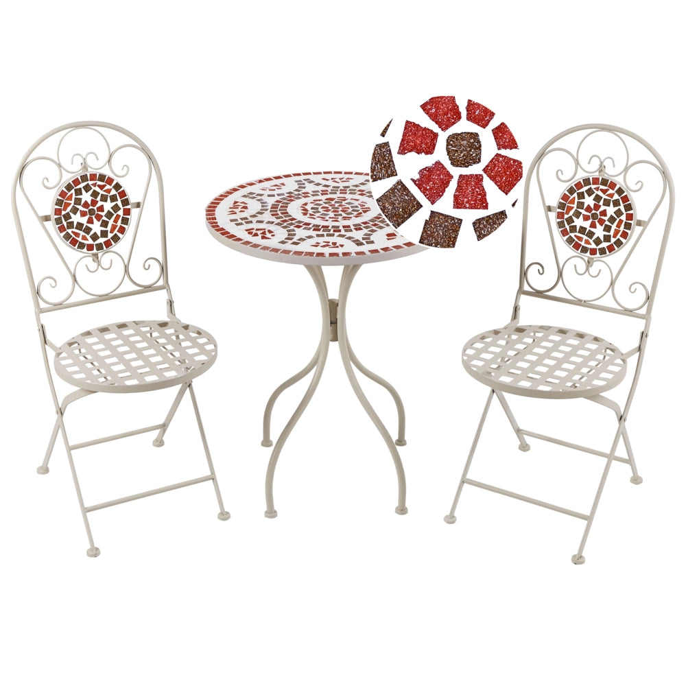 Set da giardino in metallo con tavolo e sedie a mosaico Bianco esterno stile vintage