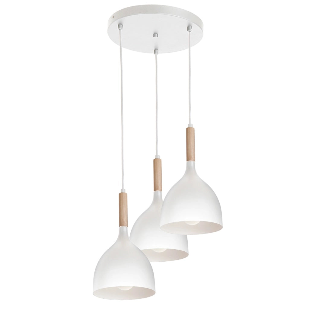 Lampada a sospensione bianca 3 luci legno E27 Luminex