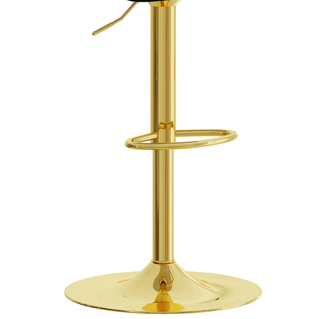 Sgabello da Bar Set da 2 Girevole con Altezza Regolabile, Schienale Trapuntato, Poggiapiedi, in Metallo e PU Nero e Oro