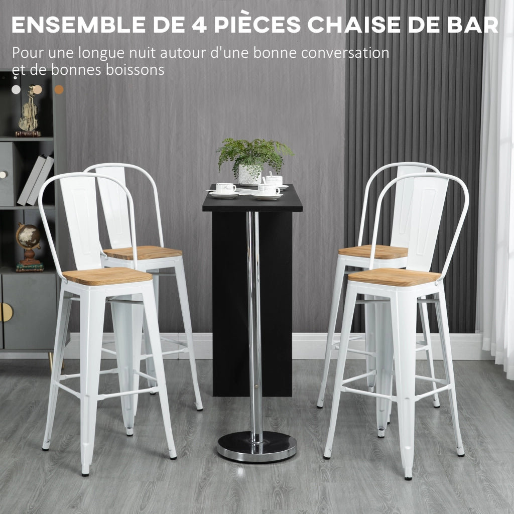 Set di 4 sgabelli da bar industriali con schienale e poggiapiedi ¨C Zephmum ¨C Altezza seduta 76 cm in metallo bianco