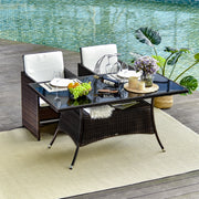 Tavolo da giardino in polyrattan con piano in vetro di sicurezza marrone per interno ed esterno 74 × 150 × 85 cm