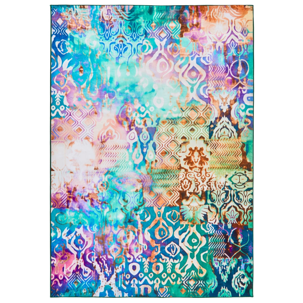 Tappeto a tessitura piana in stile boho orientale con vivace motivo stampato multicolore 160 x 230 cm