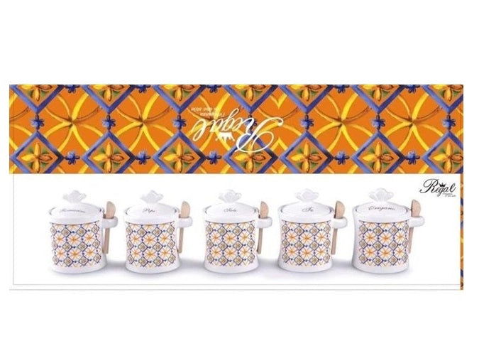 Set 6 Barattoli Contenitore spezie con cucchiaini in ceramica