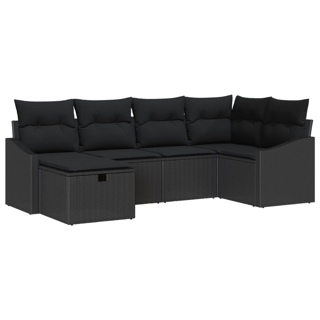 Set Di Divani da Giardino 6 Pezzi con Cuscini Rattan Polimerico Nero