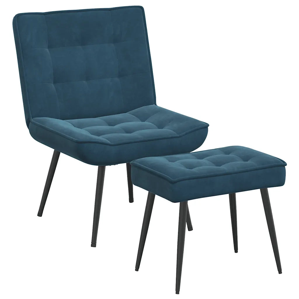 Divano Sedia-Poltrona Relax con Poggiapiedi Blu in Velluto 232368