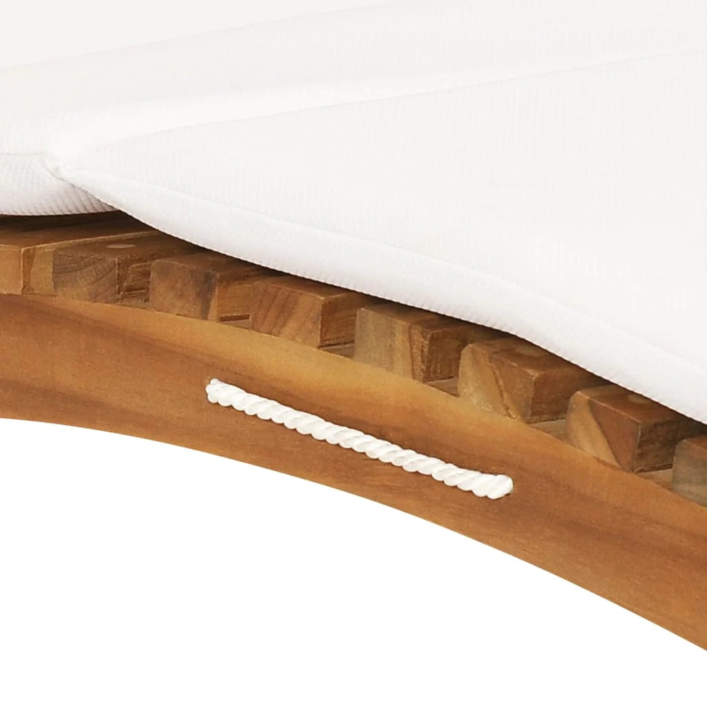 Lettino prendisole sedia a sdraio lettino prendisole letto da giardino mobili da giardino mobili da esterno pieghevoli con cuscino bianco crema legno di teak 02_0012835