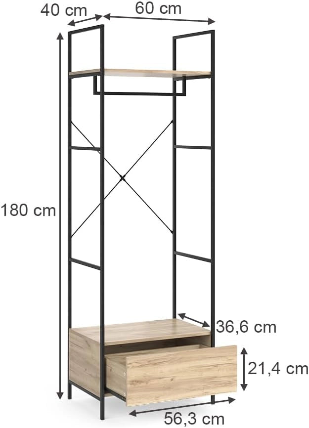 Armadio Enya, Legno, 60 x 180 cm con cassetto, per la conservazione di abbigliamento e accessori