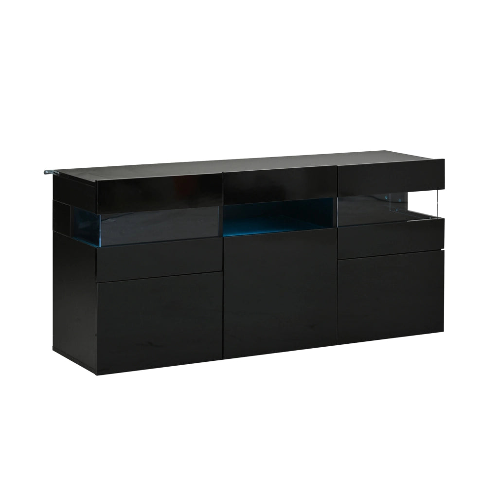 Credenza ULEVR 140x40,5x66,5 cm con 3 ante, 7 vani e LED controllabile tramite app, nero