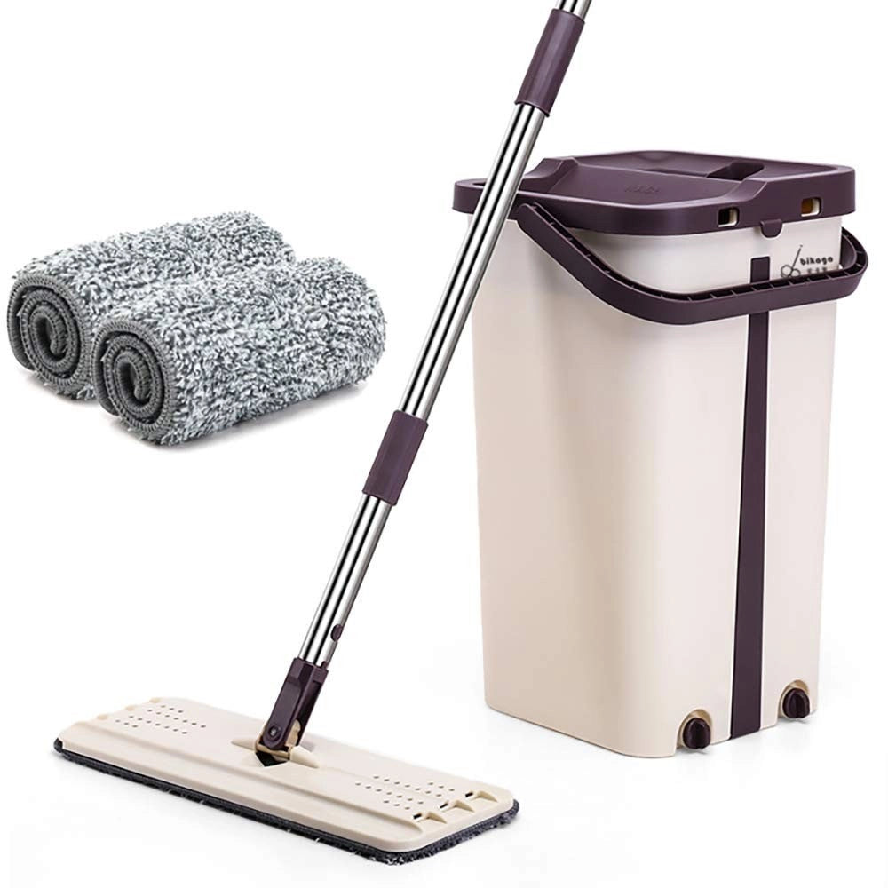 Trade Shop - Magic Flat Mop Mocio In Microfibra Lavapavimenti Pratico Con Secchio Strizzatore -