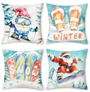 Set di cuscini da poltrona in velluto da 4 pezzi - decorazione natalizia - tema sciata invernale - chiusura rinforzata - massima comodità - copri cuscino