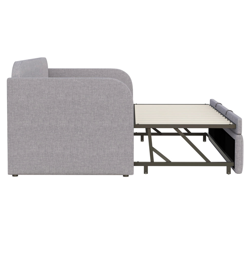 Letto imbottito trasformabile 90x190/180x190 cm in tessuto grigio chiaro