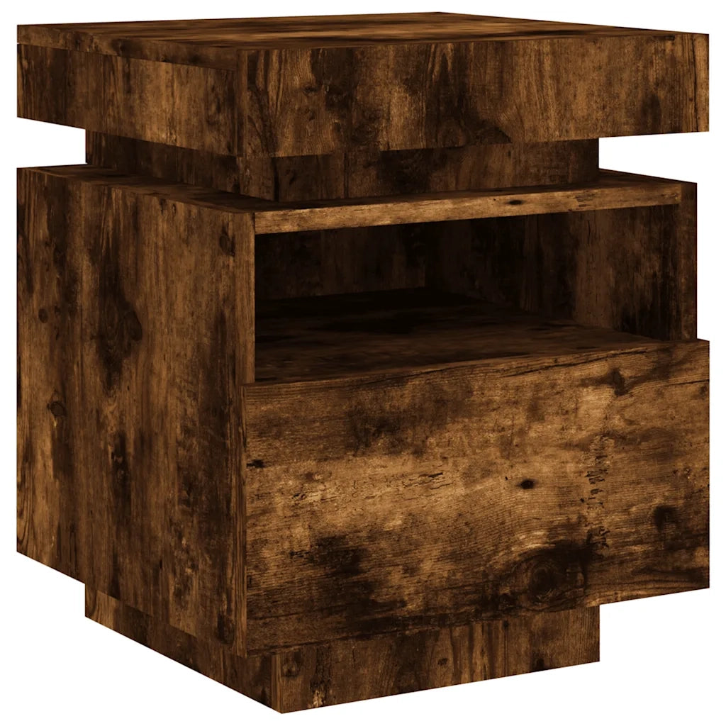 Comodini con Luci LED 2pz Rovere Fumo 40x39x48,5 cm 836793
