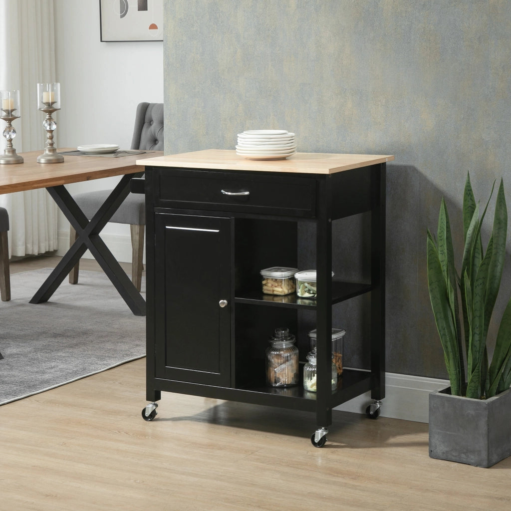 Carrello da Cucina con Cassetto e Armadietto ¨C Zephmum ¨C Legno Nero 83x45x88cm