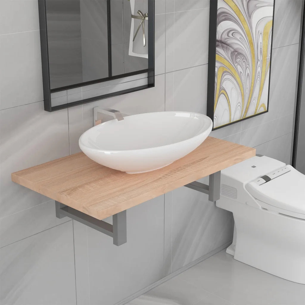 vidaXL Set Mobili da Bagno 2 pz Ceramica Rovere