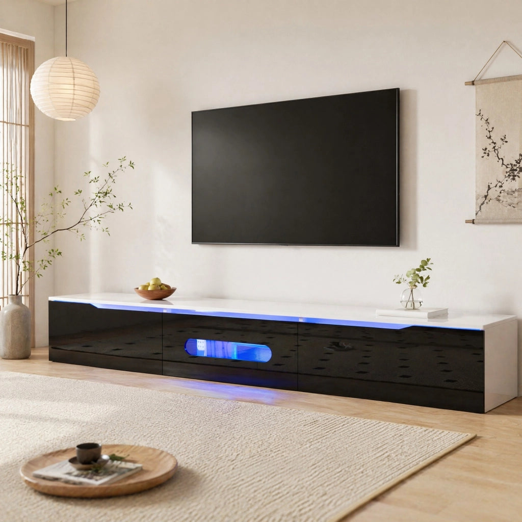 Mobile TV 180 cm nero e bianco con LED a 16 colori via Bluetooth; 3 ante