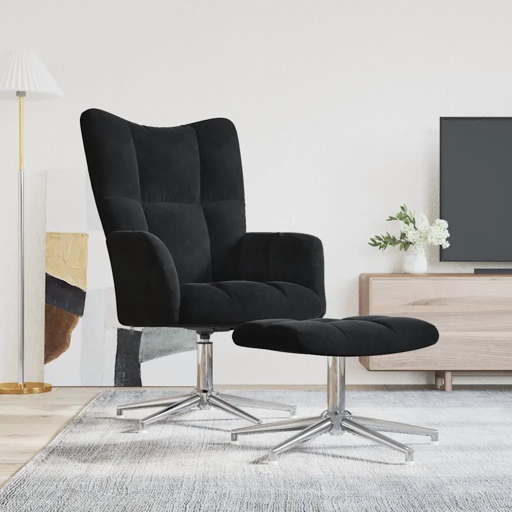 Poltrona Relax | Sedia Relax con Poggiapiedi Nero in Velluto