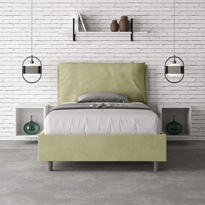 Letto 1 Piazza E Mezzo 120x200 cm con Rete Imbottito in Microfibra Antea Large Tè Verde