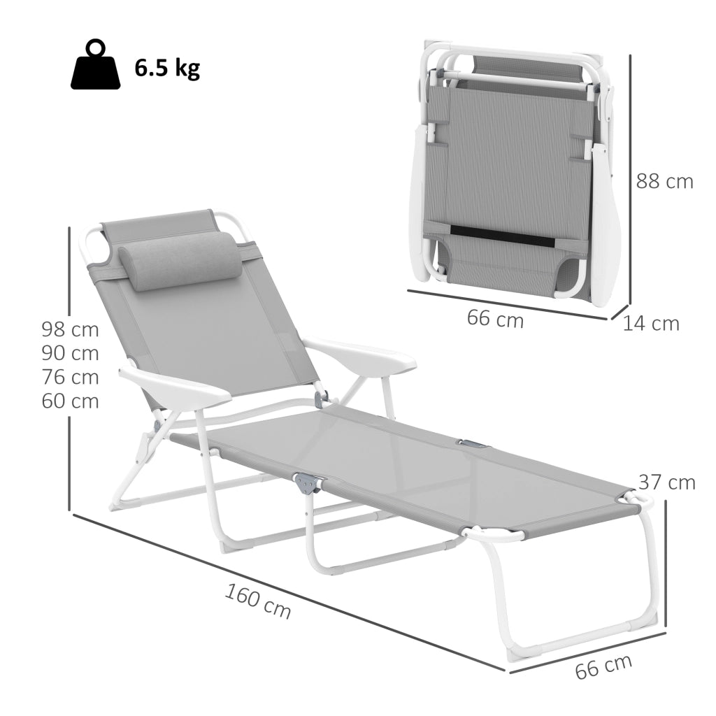 Poltrona Pieghevole con Schienale Regolabile ¨C Zephmum ¨C Grigio e Bianco 160x66x98 cm