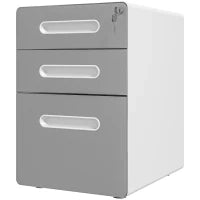 Cassettiera per Ufficio a 3 Cassetti con Serratura, Ruote, Portadocumenti Formato A4, Legale e Lettera, Grigio Chiaro