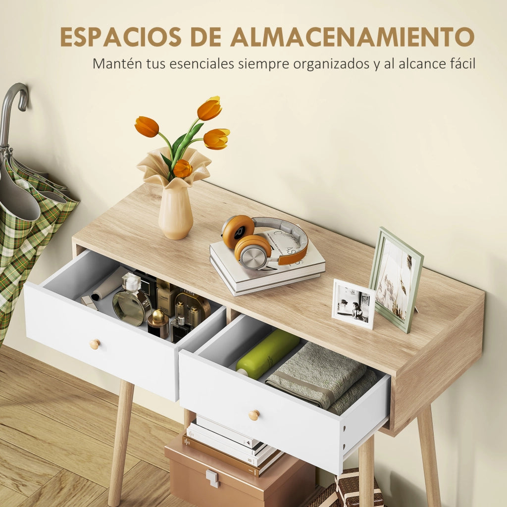Tavolo Consolle Moderno con 2 Cassetti ¨C Zephmum ¨C Robe e Bianco 86x35x75 cm