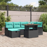 Set Divano da Giardino con cuscino 7 pcs Nero polyrattan