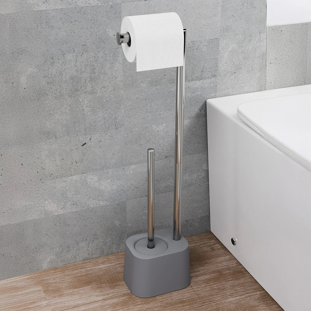 Piantana portarotolo e portascopino in plastica grigio opaco Glim