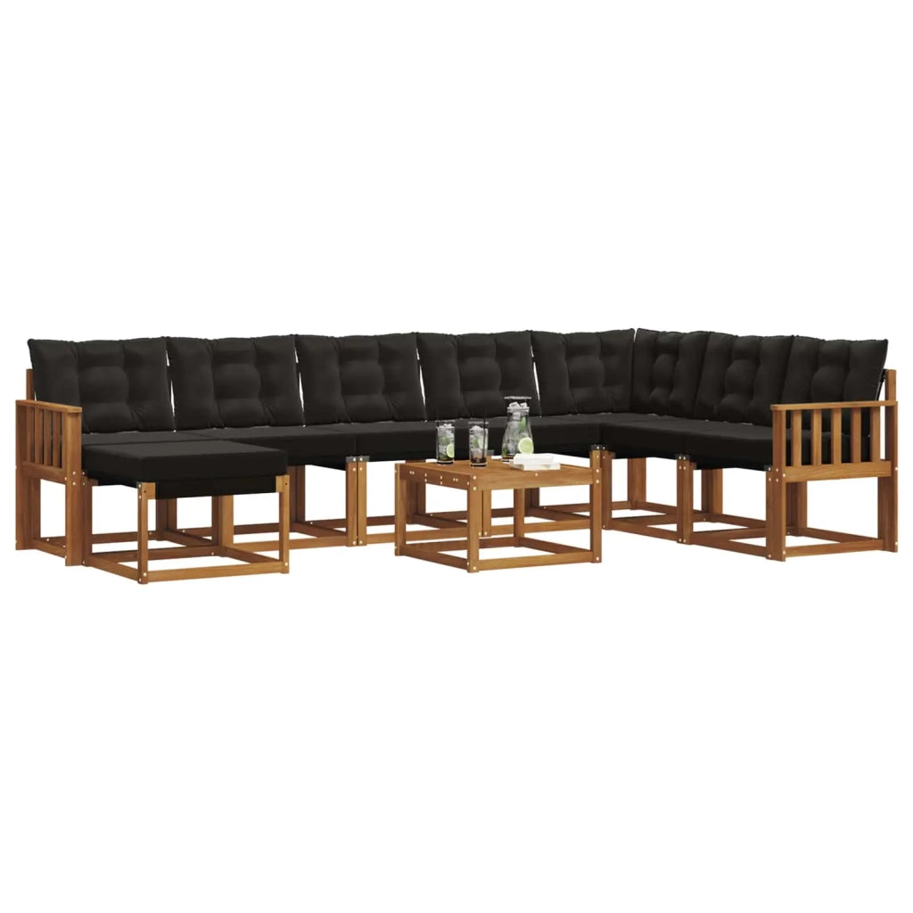 Set di divani da esterno con cuscino 9 pcs Naturale e Nero