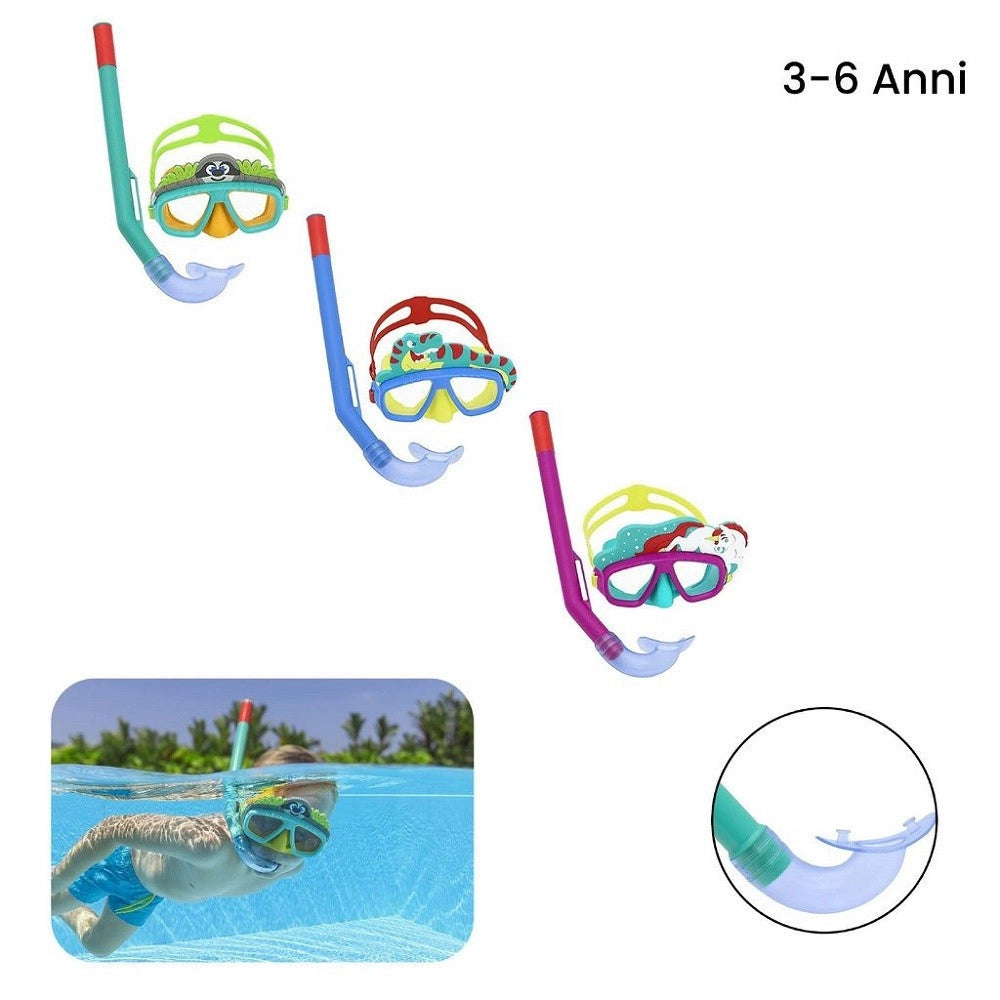 Trade Shop - Maschera Da Snorkeling Con Boccaglio Per Bambini Con Animaletti 3-6+ Anni 24059 -