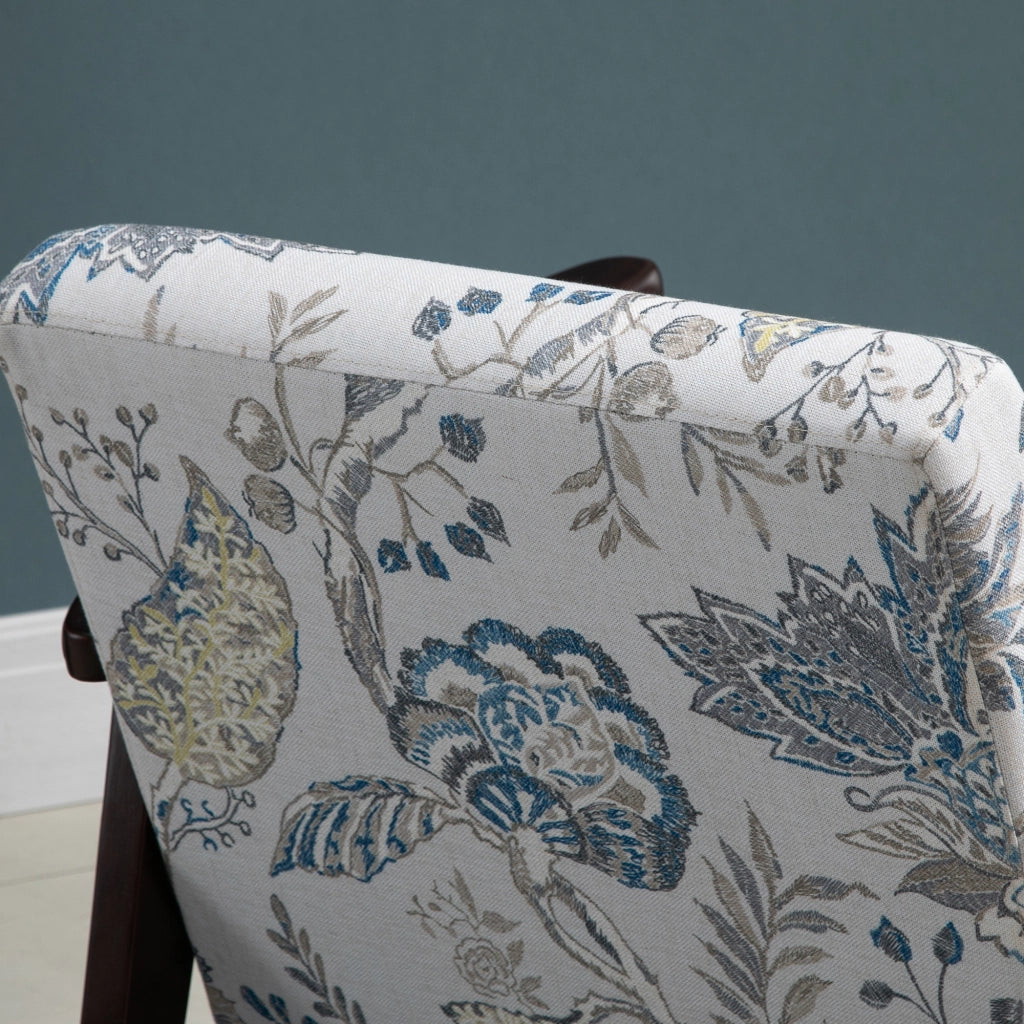 Sedia per Soggiorno Poltroncina Imbottita con Braccioli in Legno e Tessuto Traspirante per Casa e Ufficio, a Fiori, 68.5x78.5x75cm