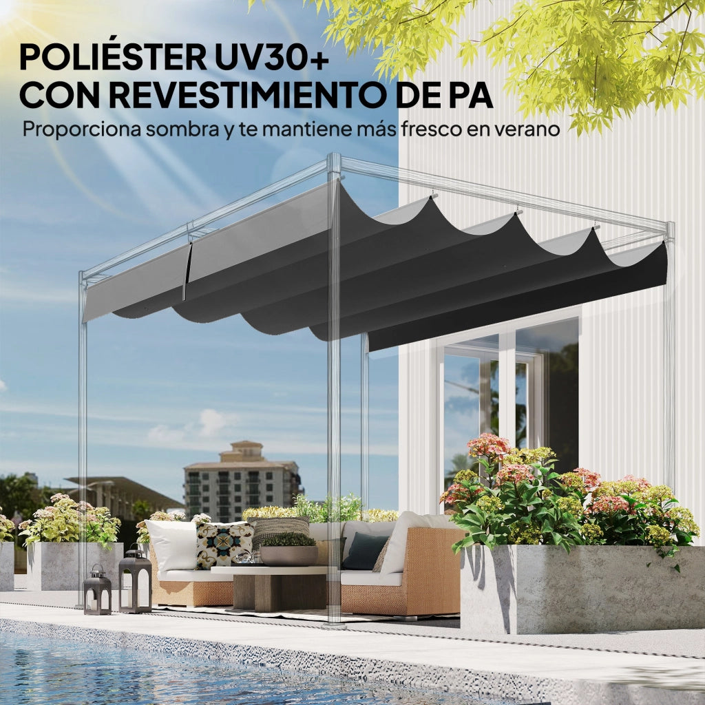 Telo di Ricambio Retrattile per Gazebo Giardino 4x3,5 m ¨C Xylo ¨C Grigio con 8 Fori