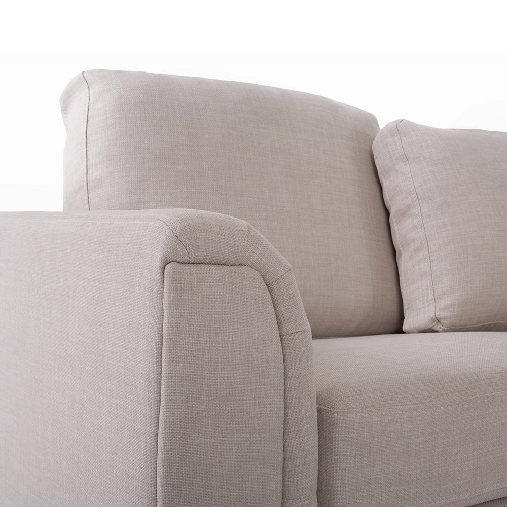 Divano ad angolo rivestito in tessuto beige a forma di L con orientamento a versione sinistra