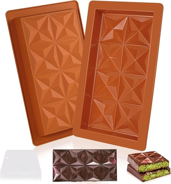Forma a forma di cioccolato - Profonde scanalature di nougat - Grandi forme per cioccolato - Reutilizzabile - Adatto per cioccolato, gelato e ghiaccio - Set da 2 (Arancione)