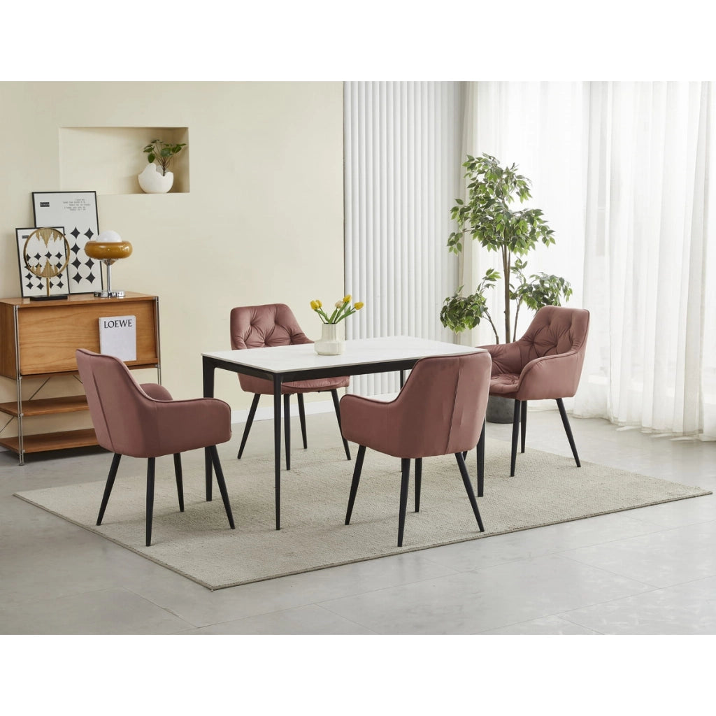 Set di 2 sedie Jork in velluto rosa con gambe nere