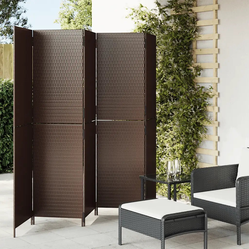Divisorio per Ambienti | Divider per stanze | Paravento a 5 Pannelli Marrone in Polyrattan