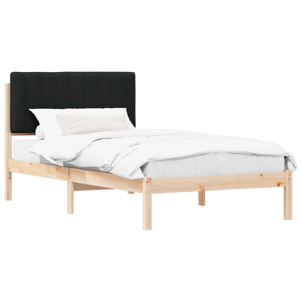 Letto con Testiera Rivestita Nero 100 x 200 cm Pino massello