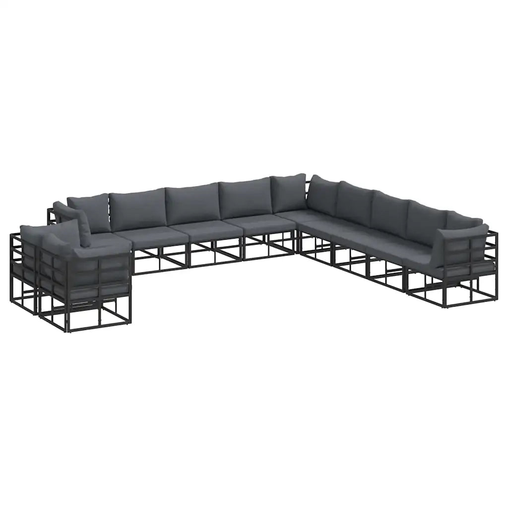Set Divano da Giardino con cuscino 11 pcs Nero Alluminio 3378886
