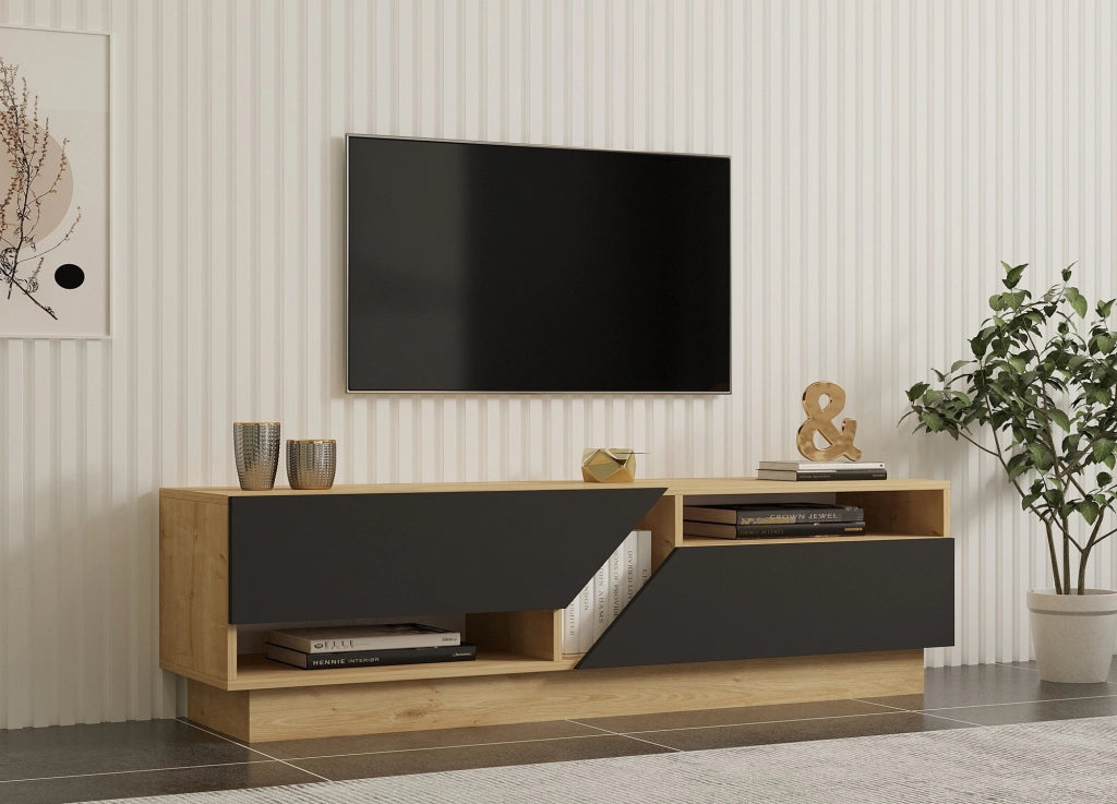 Spilinga, Mobile Porta tv 2 Ripiani, 160x40x45h cm Nero Antracite