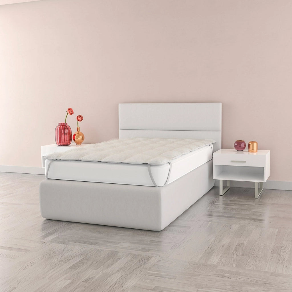 Topper Matrimoniale Trapuntato 300 gr/mq con Elastici Sherpa Bianco