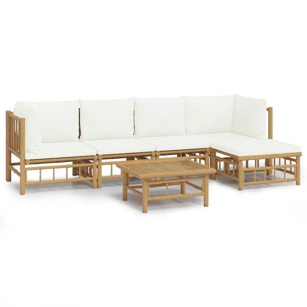 Set Salotto da Giardino 6pz con Cuscini Bianco Crema in BambÃ¹cod mxl 124238