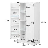 Armadio da cucina in stile country con illuminazione LED e ripiani regolabili, 60x35x128,5 cm, Bianco