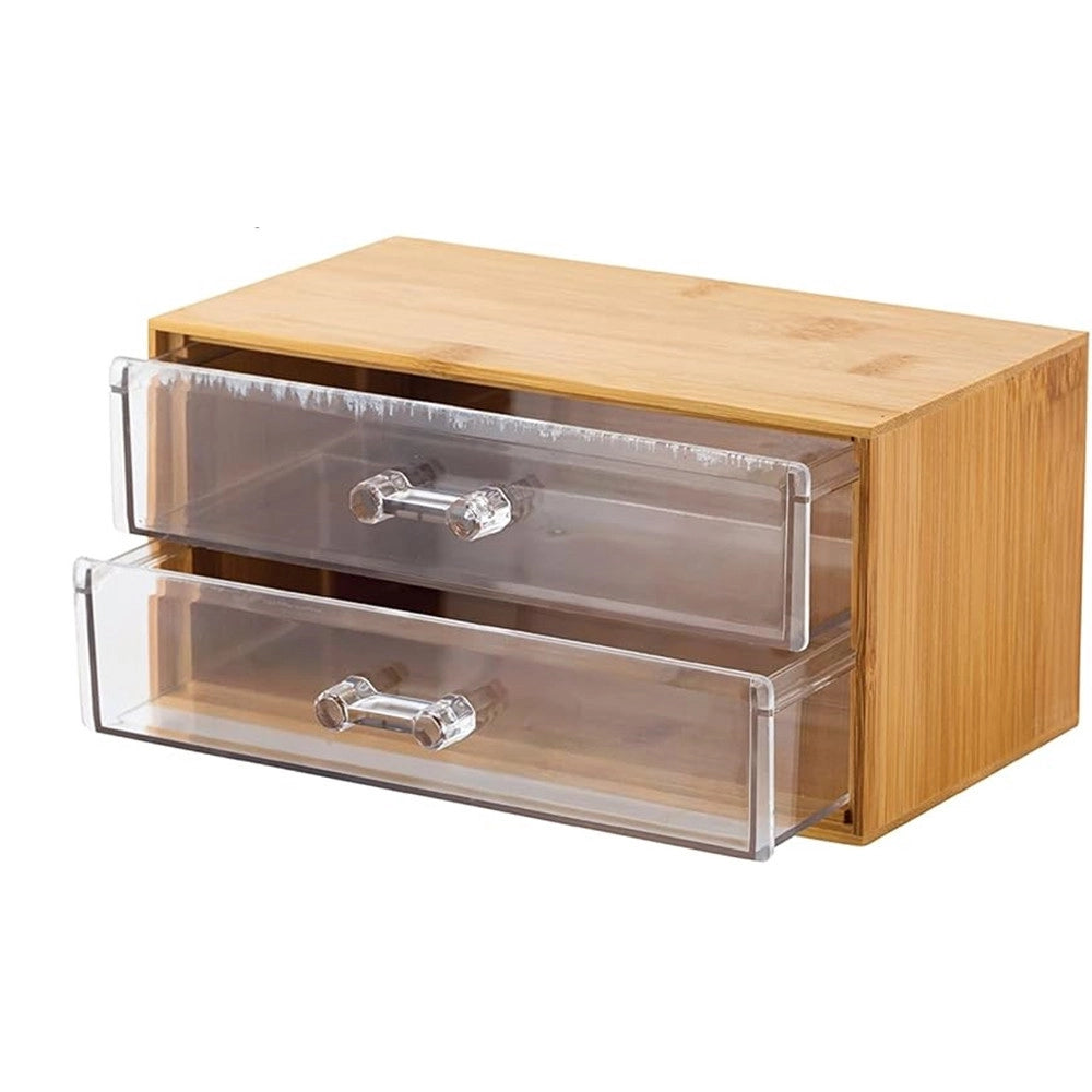 Trade Shop - Porta Gioielli Cosmetici Con 2 Cassetti Organizzatore Casa In Legno 19x11.7x9.6 Cm 10829 -